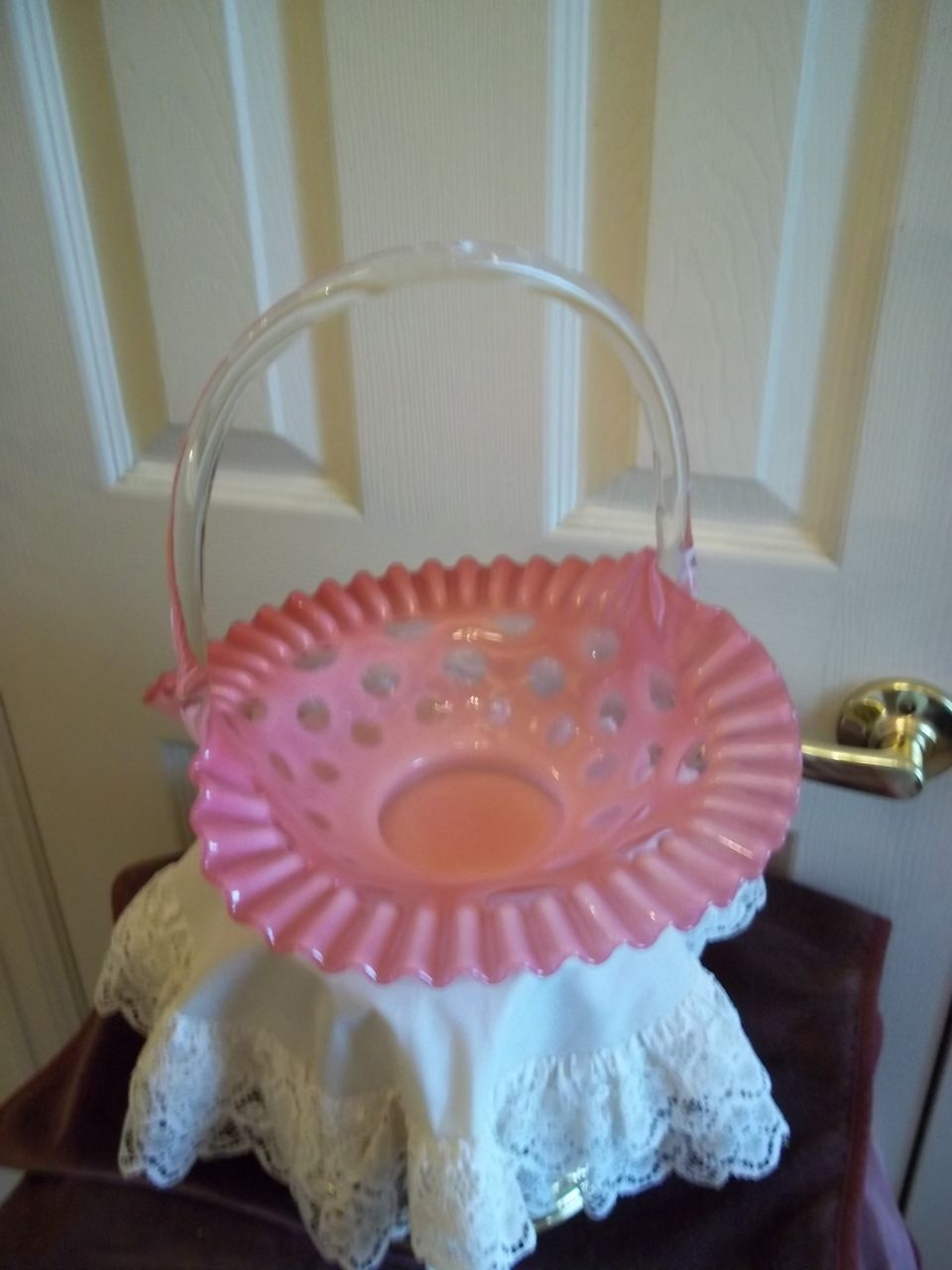 Fenton Cranberry Coin Dot Glass w/ Ruffled Edge Basket Fenton Cranberry Coin Dot Glass w/ Ruffled Edge Basket