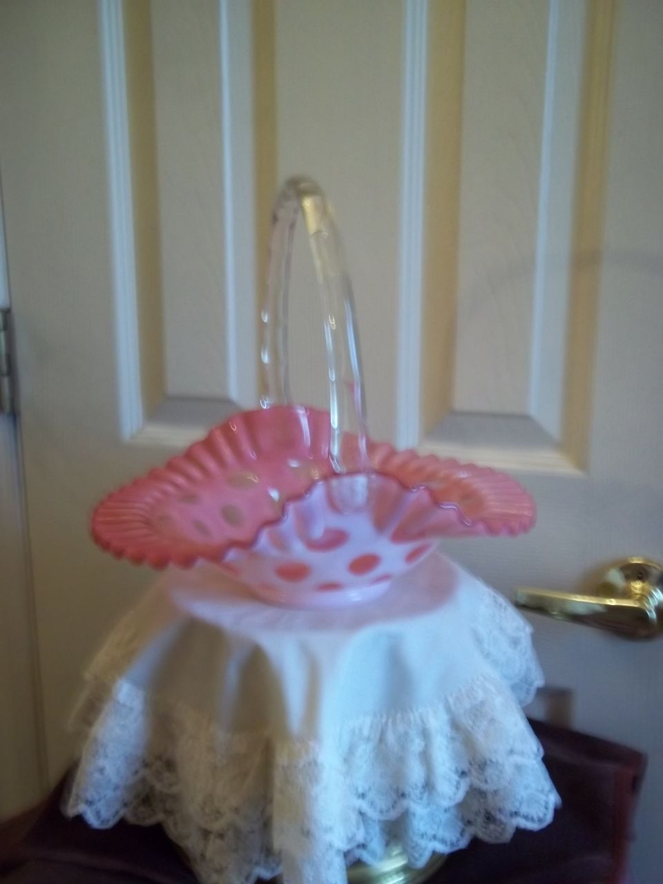 Fenton Cranberry Coin Dot Glass w/ Ruffled Edge Basket Fenton Cranberry Coin Dot Glass w/ Ruffled Edge Basket