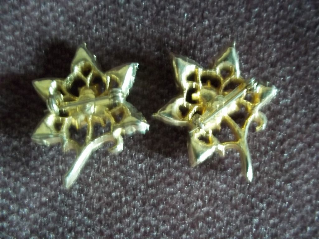 Matching Gold Tone Leaves Faux Pearl and Multi-Color Crystal Pins Matching Gold Tone Leaves Faux Pearl and Multi-Color Crystal Pins