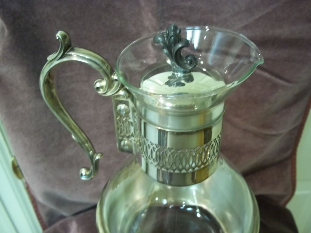 Vintage Eton Silver Plate and Crystal Glass Coffee Carafe With Warming Stand Vintage Eton Silver Plate and Crystal Glass Coffee Carafe With Warming Stand