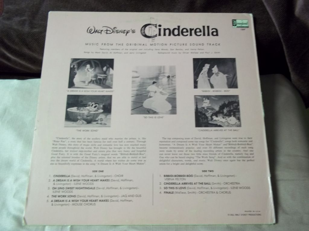 Disneyland Records All the Songs from Walt Disney's Cinderella Vinyl Record Disneyland Records All the Songs from Walt Disney's Cinderella Vinyl Record