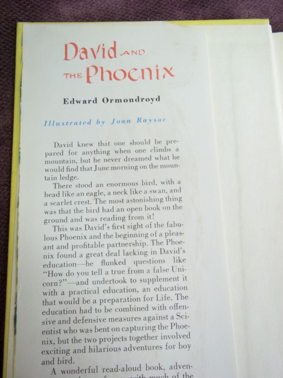 David and the Phoenix, Edward Ormondroyd, Follet Publishing Co. 1958: Weekly Reader Children's Book Club David and the Phoenix, Edward Ormondroyd, Follet Publishing Co. 1958: Weekly Reader Children's Book Club