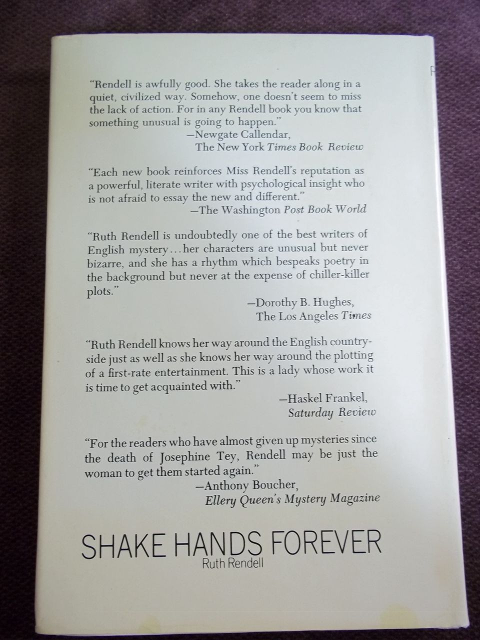 1st Edition Shake Hands Forever: An Inspector Wexford Mystery, Ruth Rendell, Crime Club 1975 1st Edition Shake Hands Forever: An Inspector Wexford Mystery, Ruth Rendell, Crime Club 1975