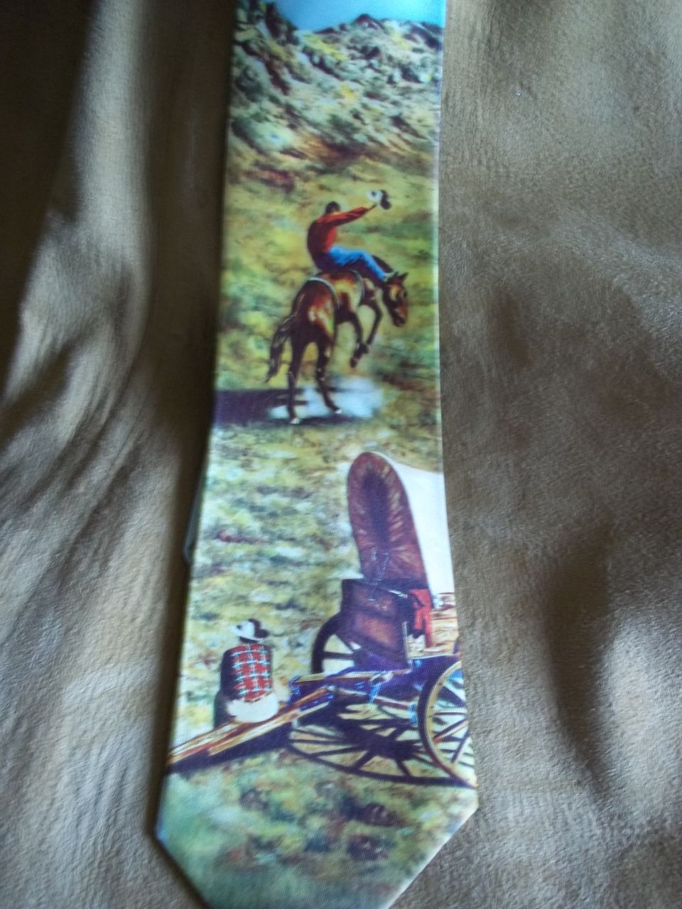 Golden West Chuck Wagon and Bronc Rider Western Photo Tie Golden West Chuck Wagon and Bronc Rider Western Photo Tie
