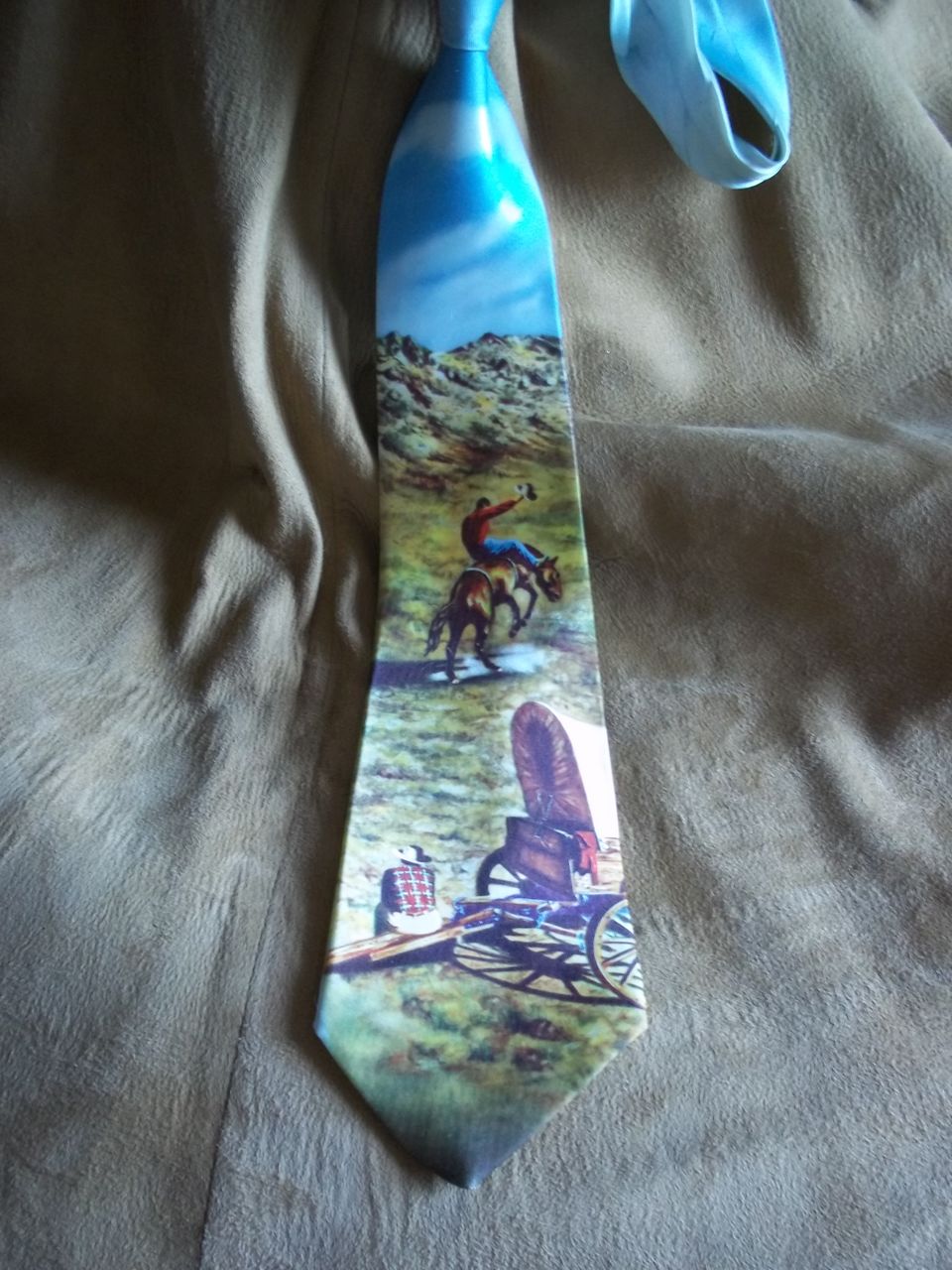 Golden West Chuck Wagon and Bronc Rider Western Photo Tie Golden West Chuck Wagon and Bronc Rider Western Photo Tie