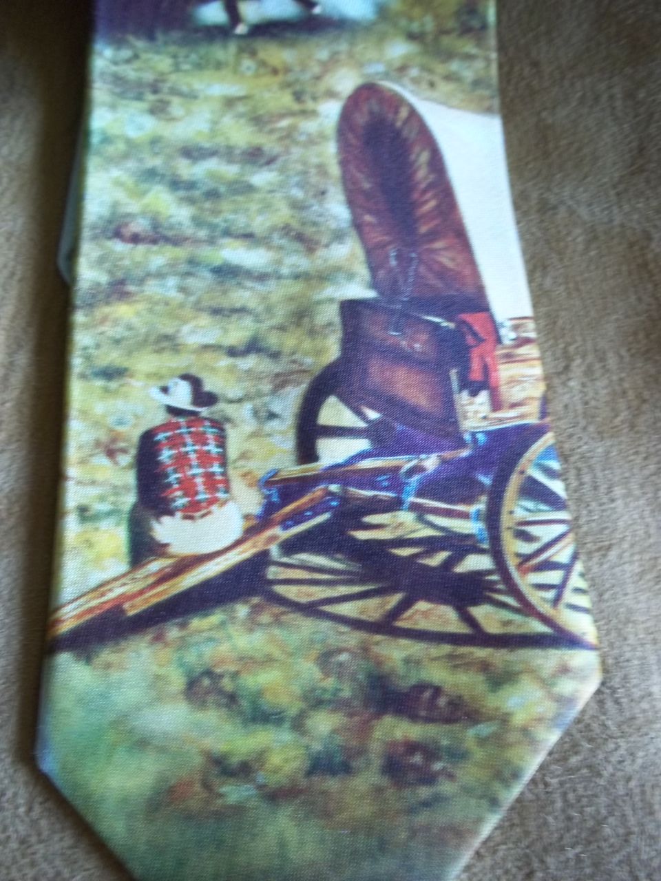 Golden West Chuck Wagon and Bronc Rider Western Photo Tie Golden West Chuck Wagon and Bronc Rider Western Photo Tie
