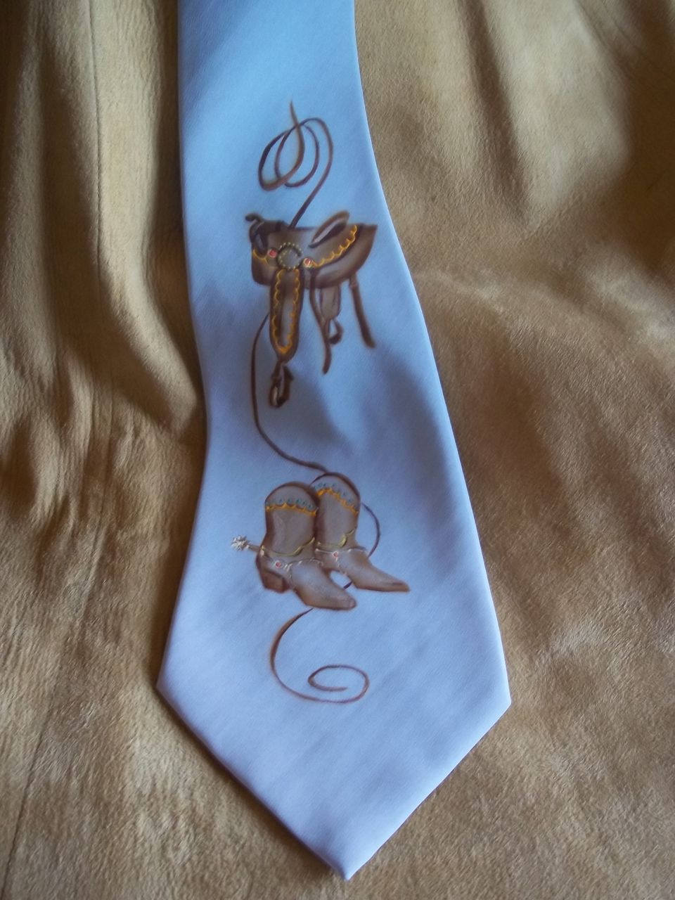 "Boots and Saddle" Grey Handpainted Western Silk Tie "Boots and Saddle" Grey Handpainted Western Silk Tie
