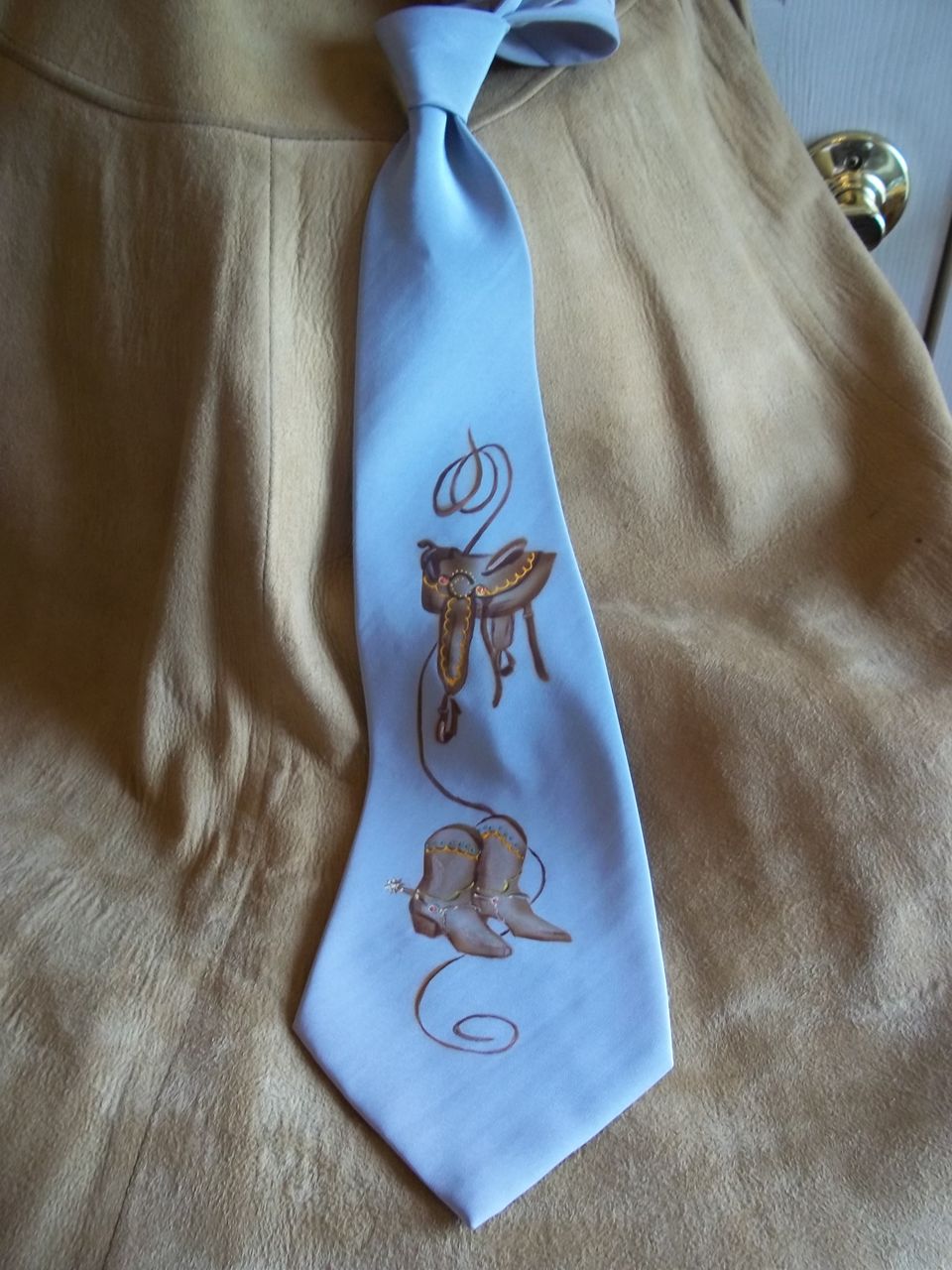 "Boots and Saddle" Grey Handpainted Western Silk Tie "Boots and Saddle" Grey Handpainted Western Silk Tie