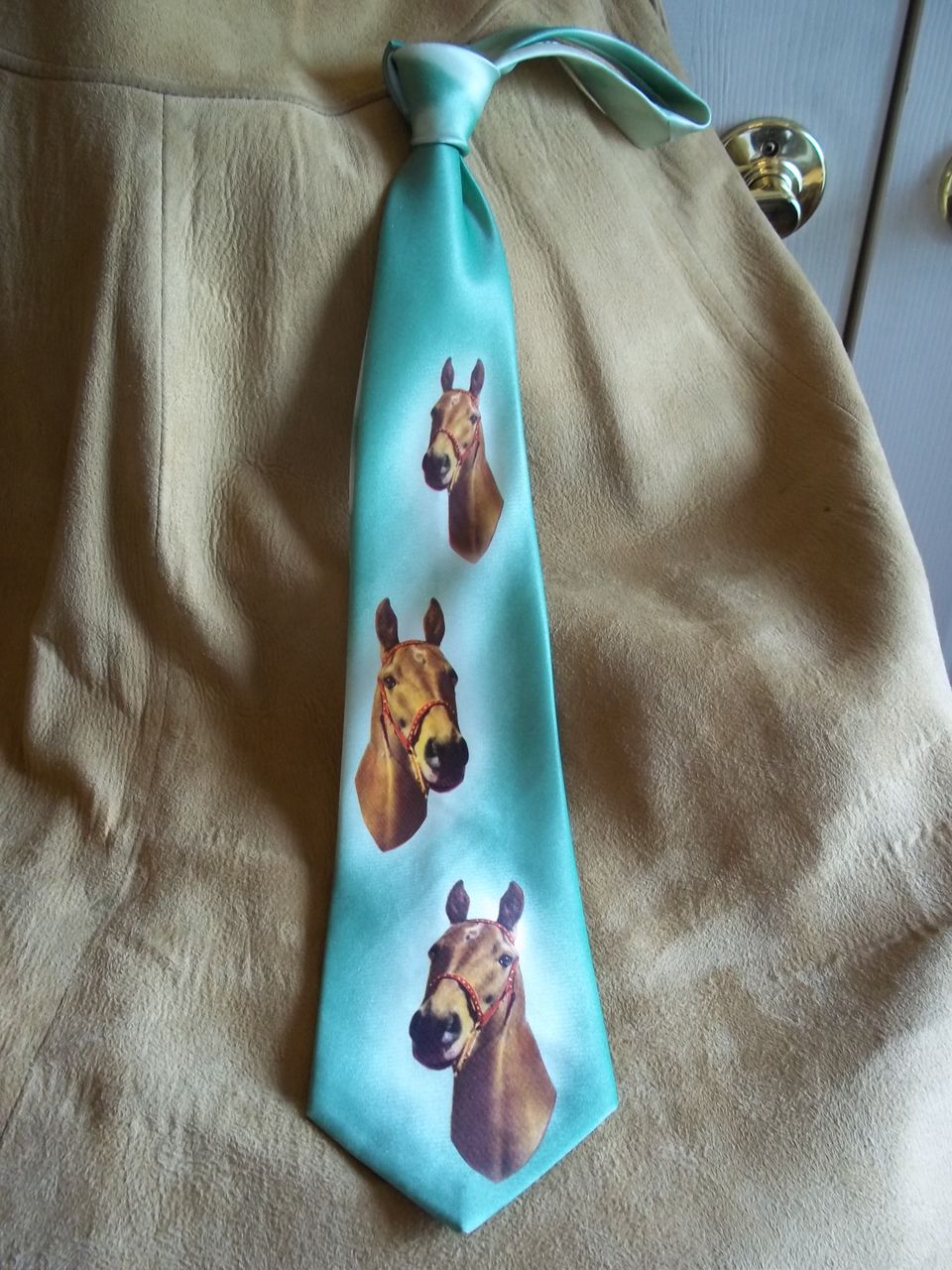 "Thoroughbreds" Vintage Green Silk Photo Tie "Thoroughbreds" Vintage Green Silk Photo Tie
