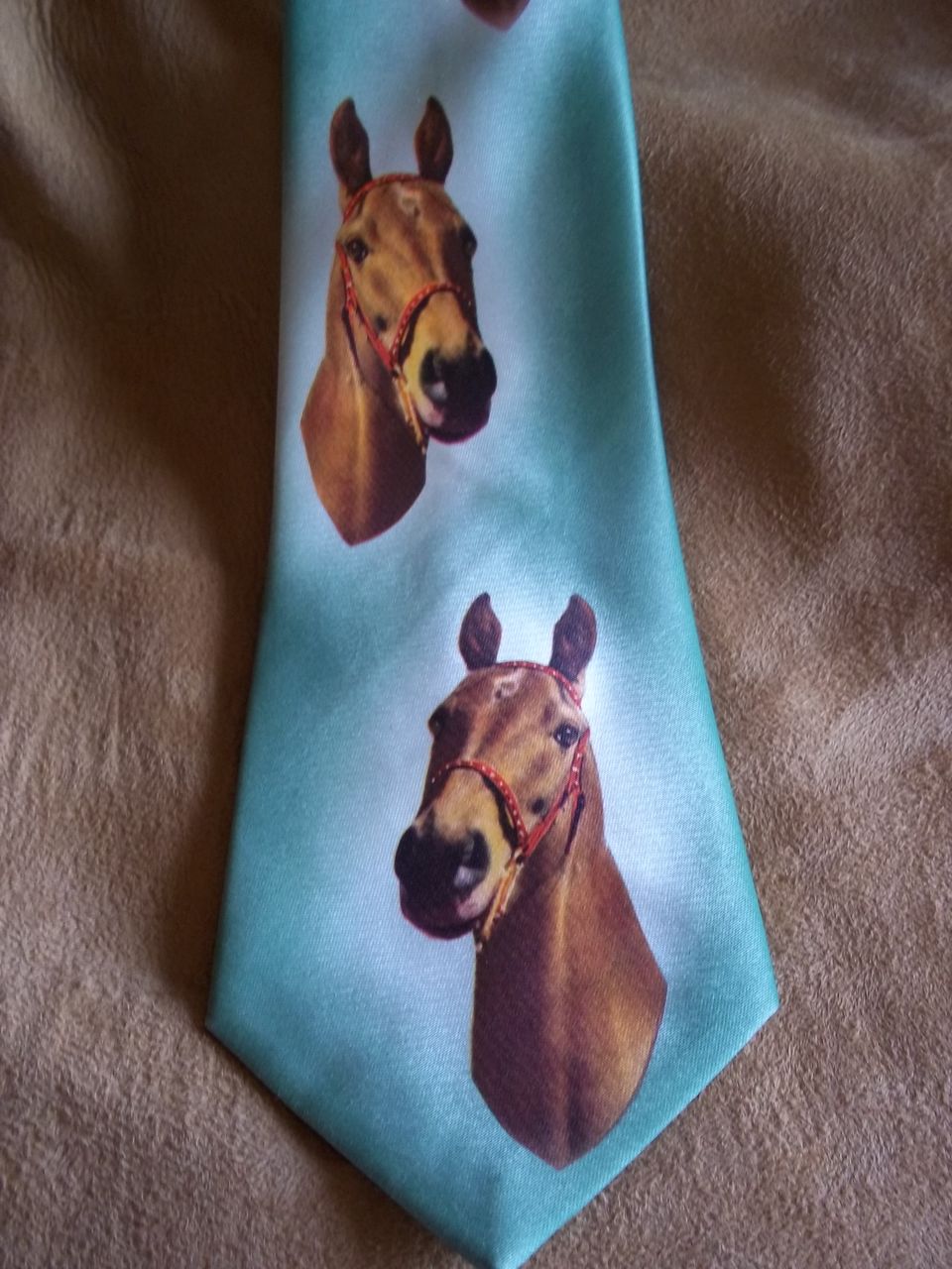 "Thoroughbreds" Vintage Green Silk Photo Tie "Thoroughbreds" Vintage Green Silk Photo Tie