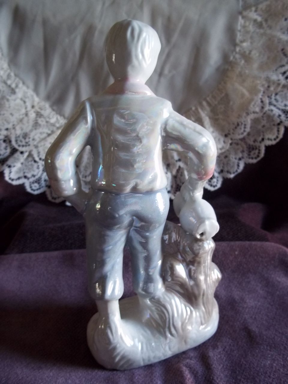Mother of Pearl Style Boy Watering Flowers Mother of Pearl Style Boy Watering Flowers