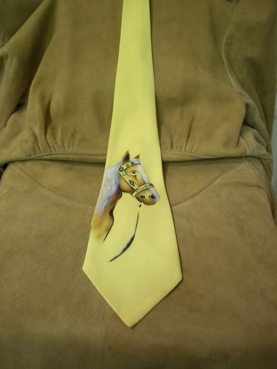 Windsor Yellow Hand Painted Western Tie w/ Horse Head Windsor Yellow Hand Painted Western Tie w/ Horse Head