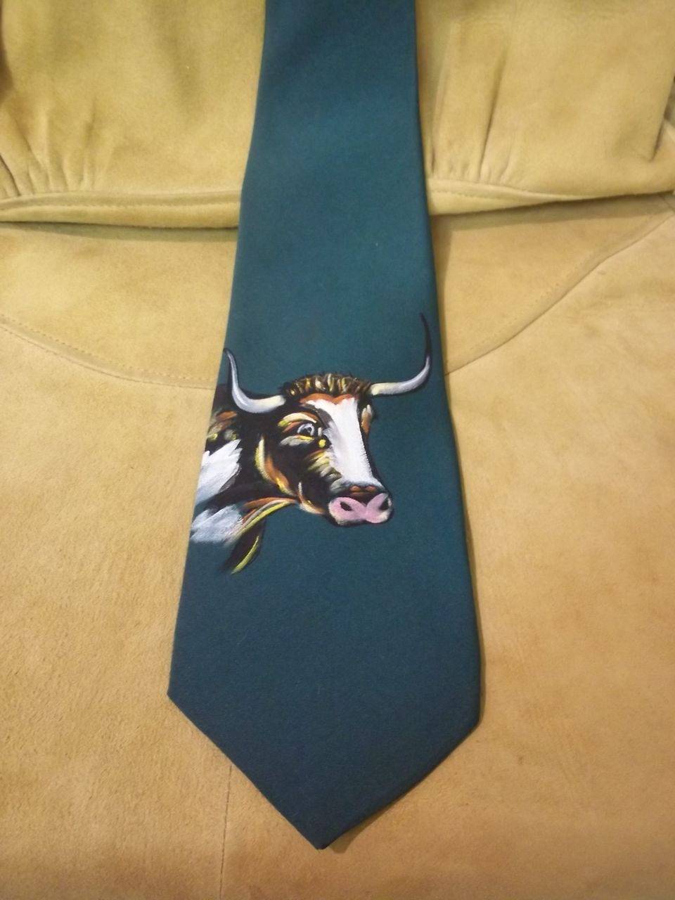 Ambassador Original Hand Painted Longhorn Bull Profile Western Tie Ambassador Original Hand Painted Longhorn Bull Profile Western Tie