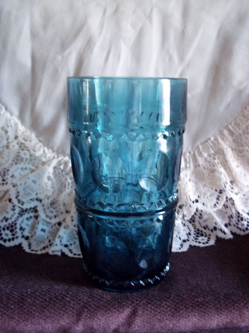 Set of 8 Kings Crown/Thumbprint Blue Glass Water Goblets by Indiana/Colony Glass Co. Set of 8 Kings Crown/Thumbprint Blue Glass Water Goblets by Indiana/Colony Glass Co.