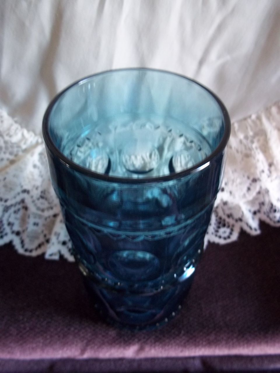 Set of 8 Kings Crown/Thumbprint Blue Glass Water Goblets by Indiana/Colony Glass Co. Set of 8 Kings Crown/Thumbprint Blue Glass Water Goblets by Indiana/Colony Glass Co.