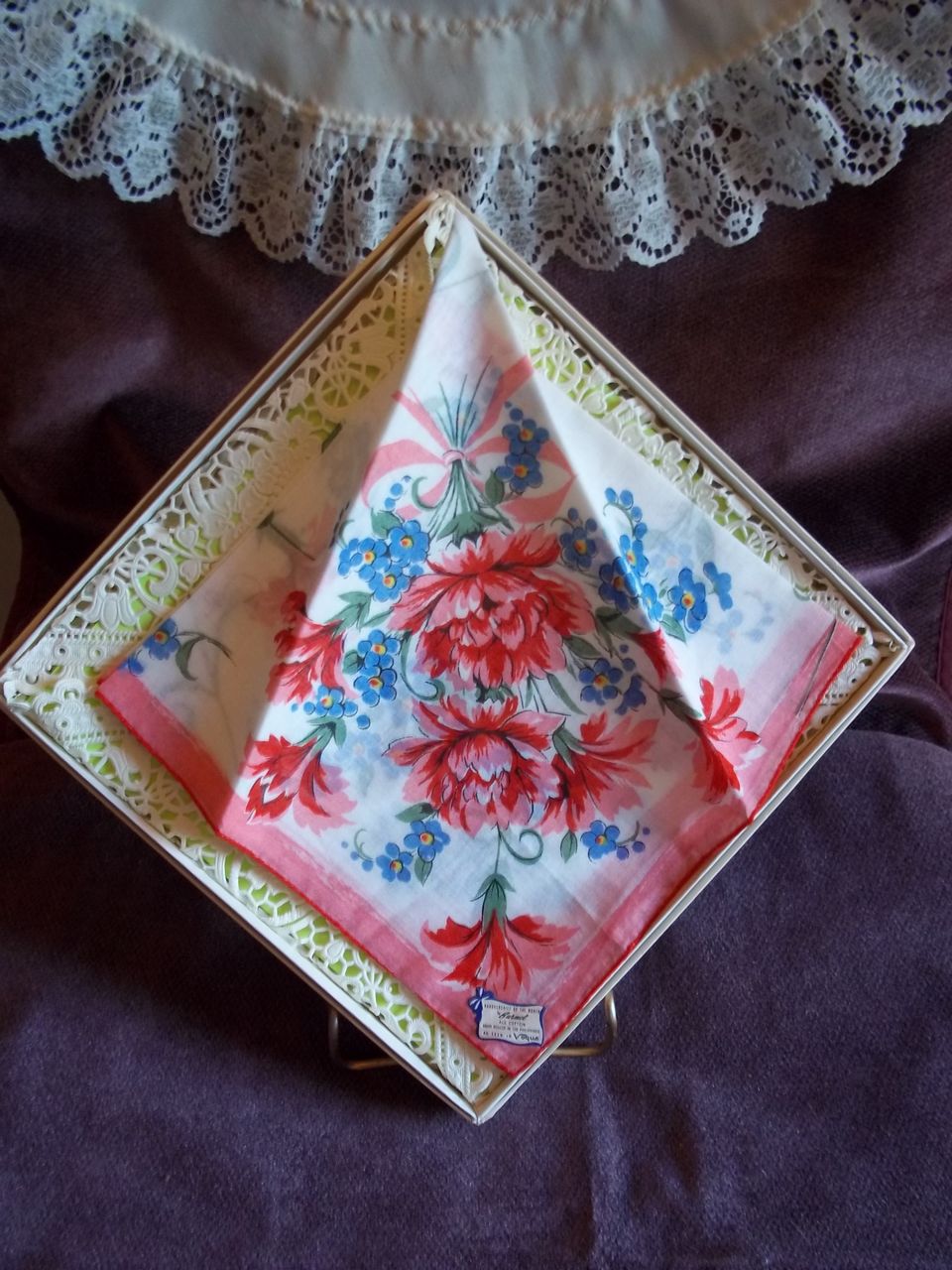 Burmel All Cotton Vintage Floral Print Handkerchief / Hankie Burmel All Cotton Vintage Floral Print Handkerchief / Hankie