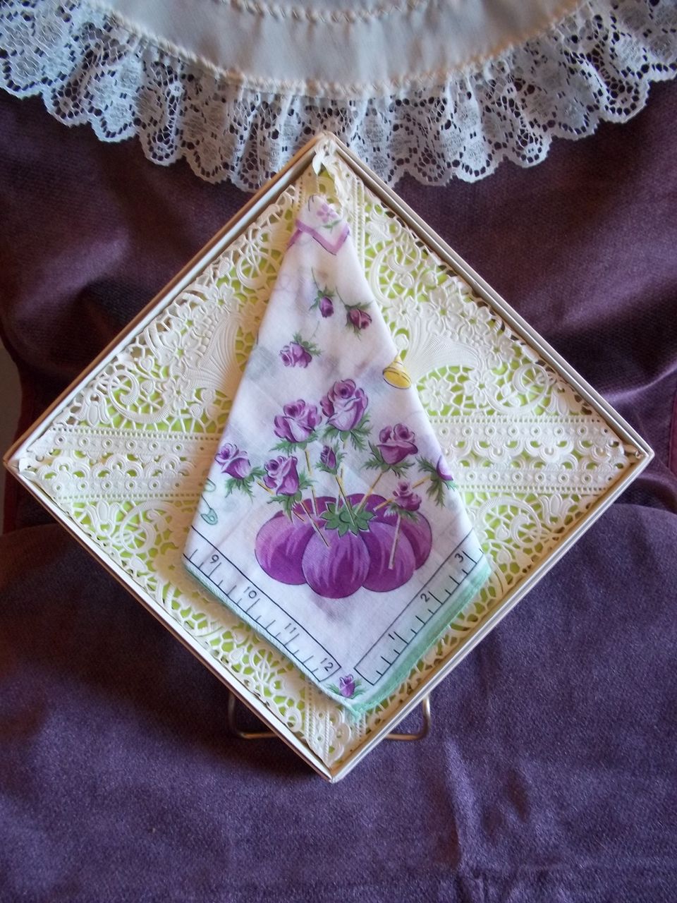 Vintage Ruler and Floral Pattern Handkerchief / Hankie Vintage Ruler and Floral Pattern Handkerchief / Hankie