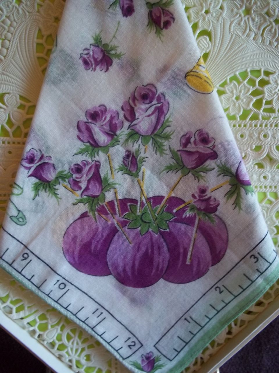 Vintage Ruler and Floral Pattern Handkerchief / Hankie Vintage Ruler and Floral Pattern Handkerchief / Hankie