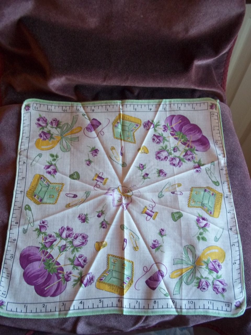 Vintage Ruler and Floral Pattern Handkerchief / Hankie Vintage Ruler and Floral Pattern Handkerchief / Hankie