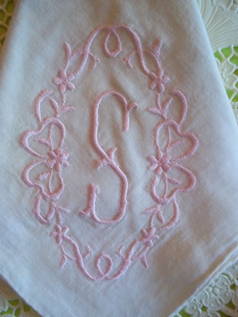 Vintage Embroidered Handkerchief / Hankie w/ Pink Embroidered Initial Vintage Embroidered Handkerchief / Hankie w/ Pink Embroidered Initial