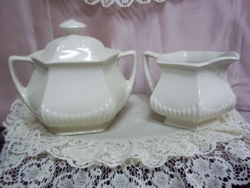 English Ironstone Sugar and Creamer by WM Adams & Sons English Ironstone Sugar and Creamer by WM Adams & Sons