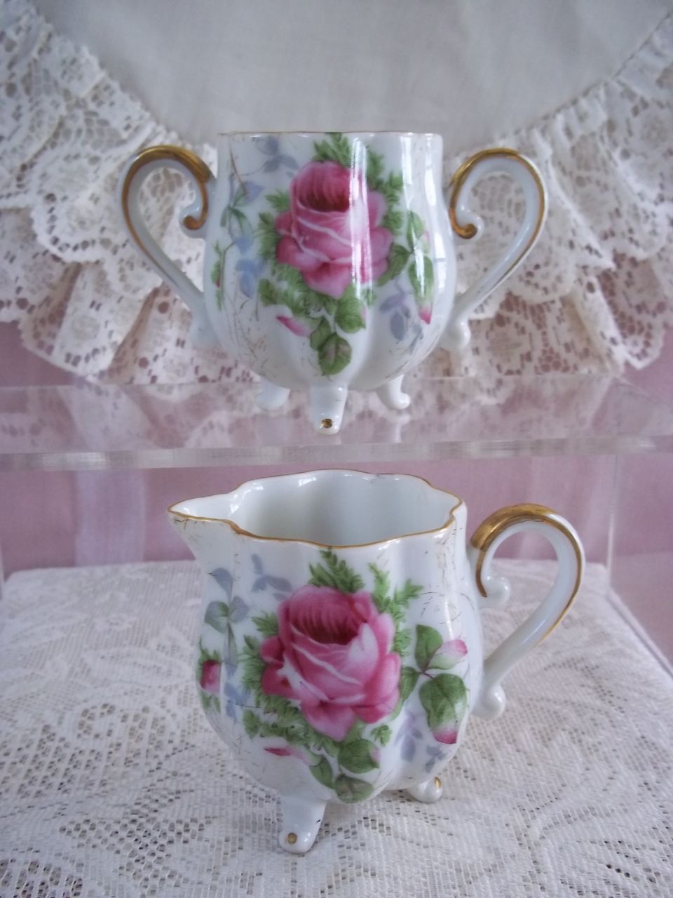 Dresden Rose Creamer and Sugar NW-9/304 Vintage China Dresden Rose Creamer and Sugar NW-9/304 Vintage China