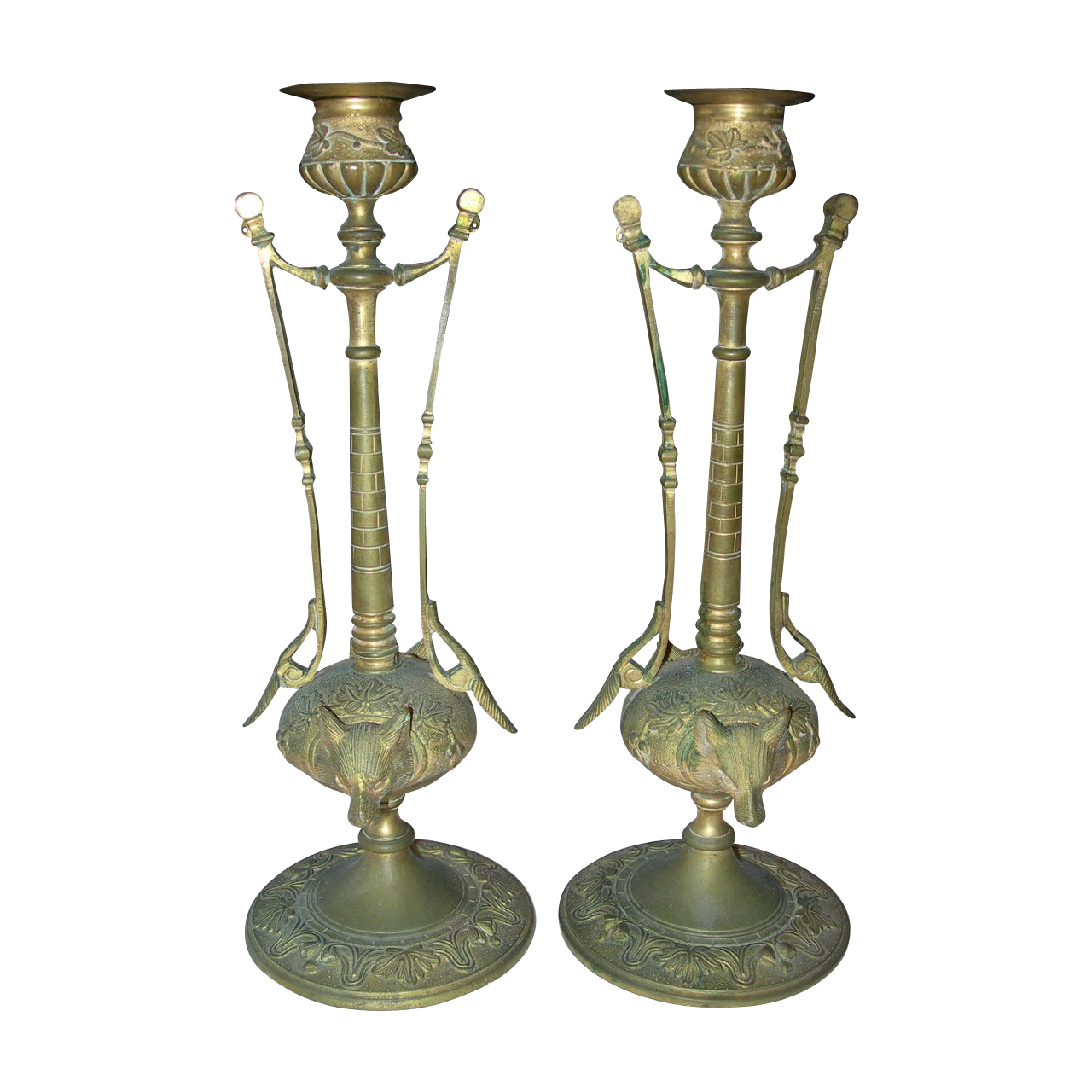 Pair of Antique Art Nouveau French Gilt Bronze Candlesticks Pair of Antique Art Nouveau French Gilt Bronze Candlesticks