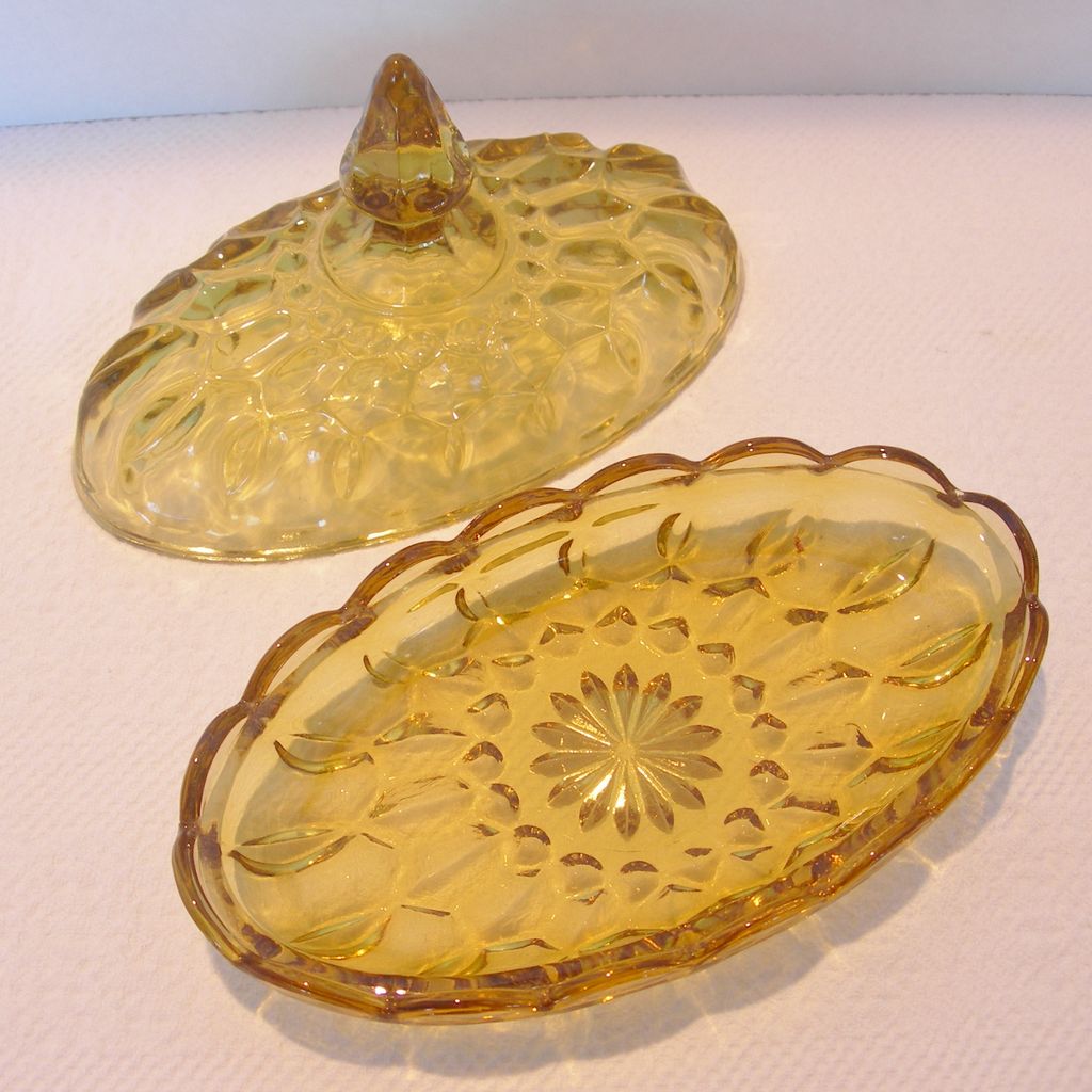 Anchor Hocking Amber Glass Butter Dish from dorothysbling on Ruby Lane