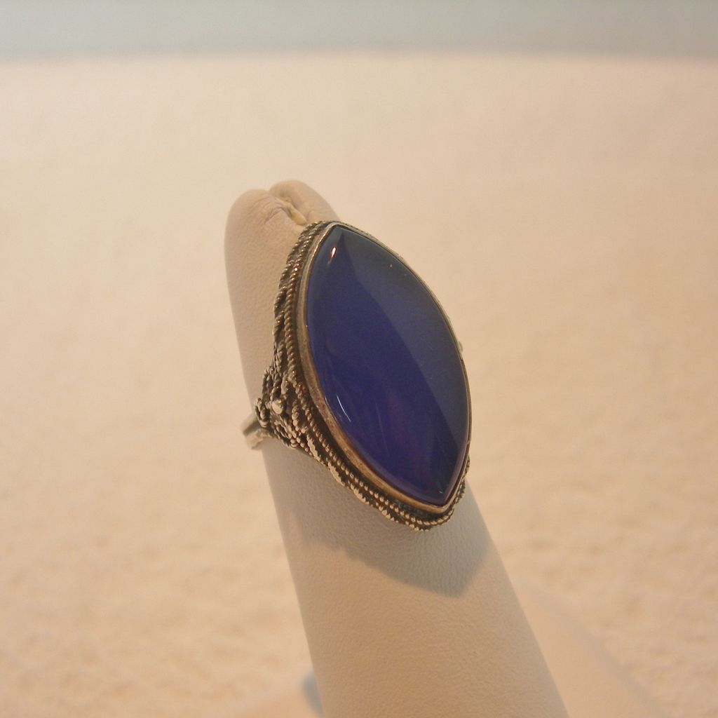 Sterling Silver and Marquis Cut Blue Glass Ring Sterling Silver and Marquis Cut Blue Glass Ring