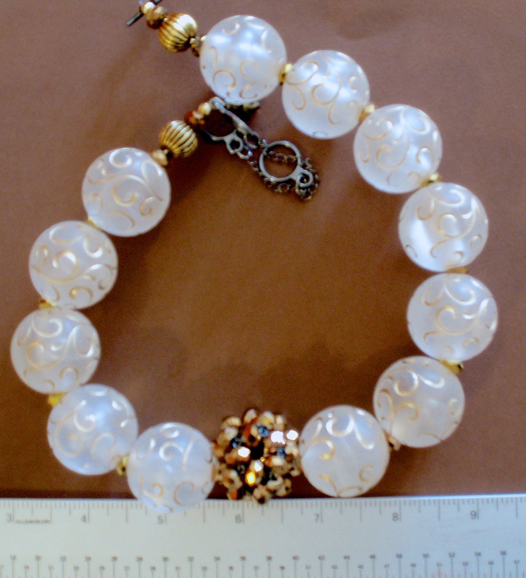 Clear Matte Lucite and Gold Crystal Bold Artisan Necklace Clear Matte Lucite and Gold Crystal Bold Artisan Necklace