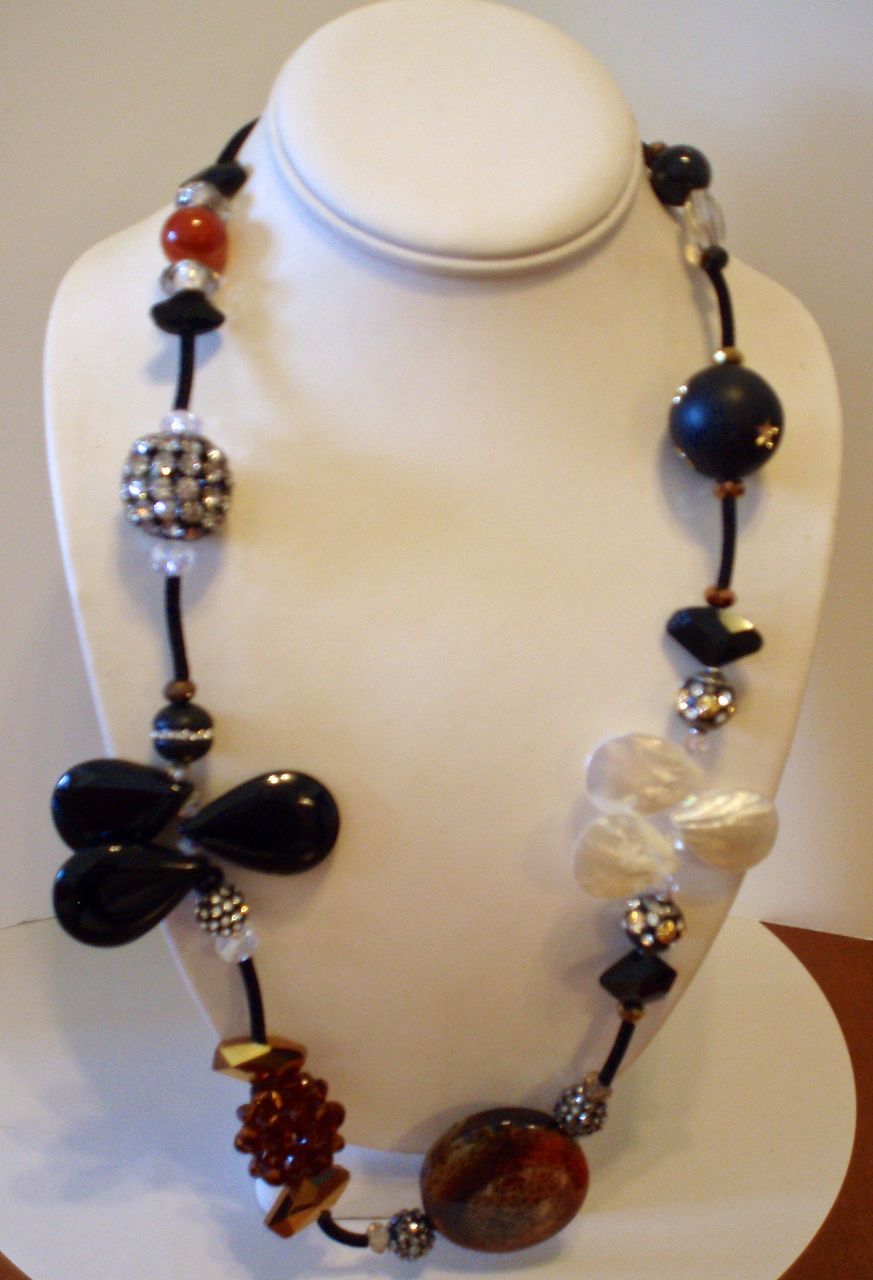 Long Artisan Collage Necklace / Earth Tones Long Artisan Collage Necklace / Earth Tones