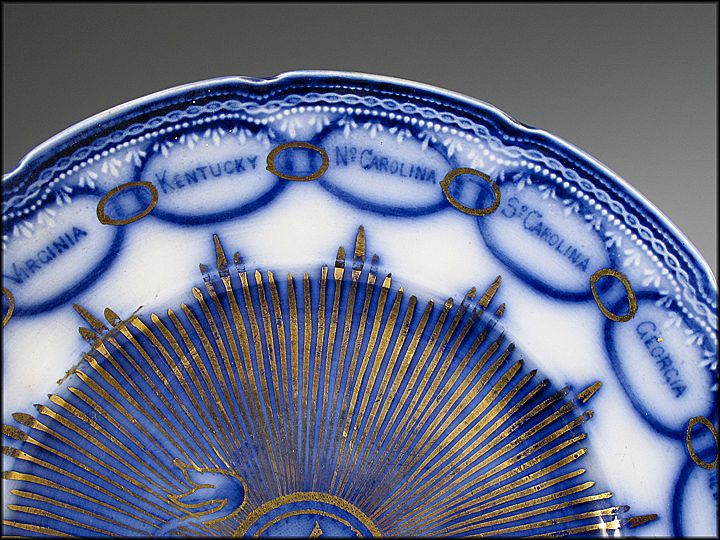 Antique 19th C Flow Blue Commemorative Plate - Americana Antique 19th C Flow Blue Commemorative Plate - Americana