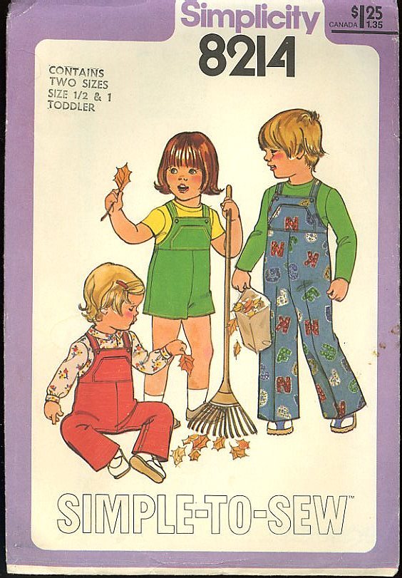 Simplicity 8214 Vintage 1970s Sewing Pattern, Unused, Baby & Toddler Overalls Simplicity 8214 Vintage 1970s Sewing Pattern, Unused, Baby & Toddler Overalls