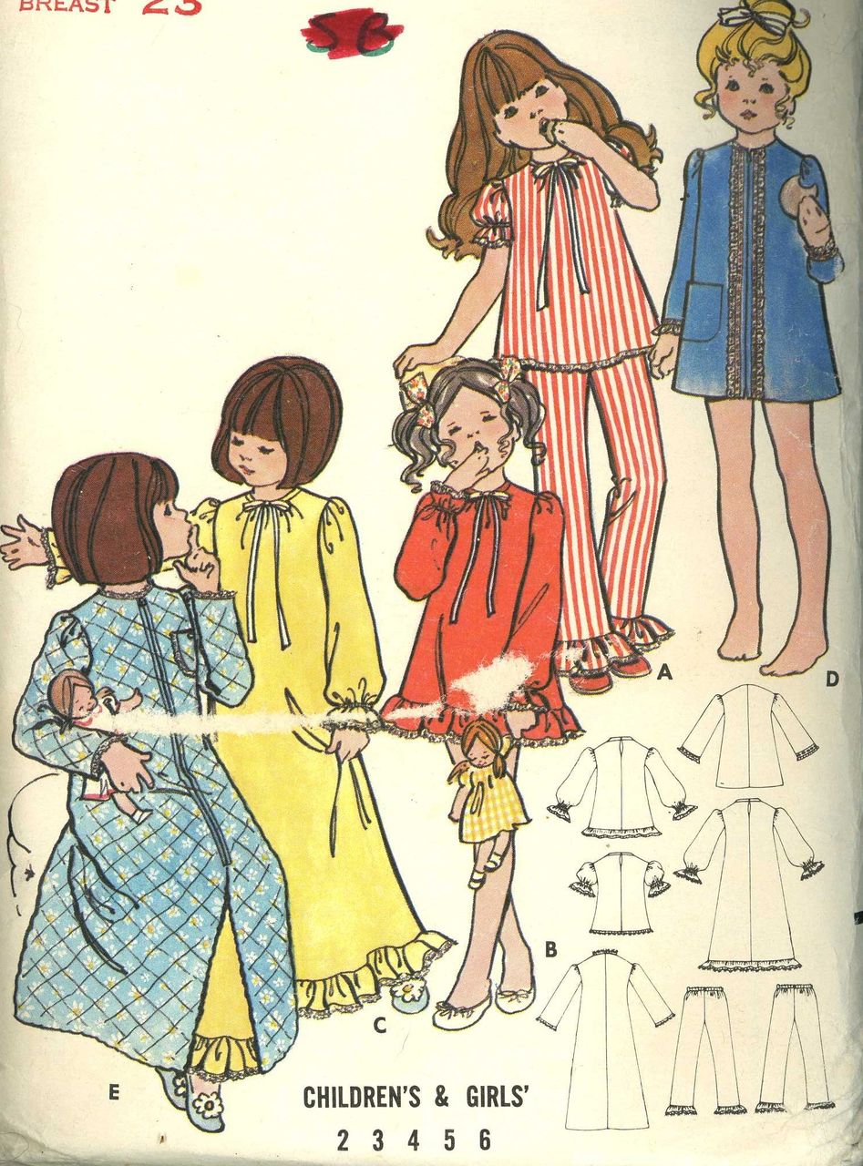 Butterick 5988 Vintage 70s Sewing Pattern, Girls Sleepwear, size 4 Butterick 5988 Vintage 70s Sewing Pattern, Girls Sleepwear, size 4