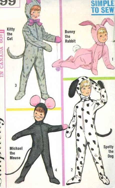 Very Cute Vintage 1965 Children's Costume of various animals cat bunny 