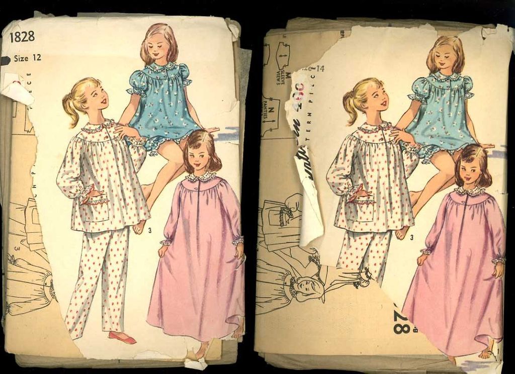 Simplicity 1828 Vintage 50s Sleepwear Patterns, cut to Vintage 70s fabric, ready to sew, Two Sizes 12,14 Simplicity 1828 Vintage 50s Sleepwear Patterns, cut to Vintage 70s fabric, ready to sew, Two Sizes 12,14