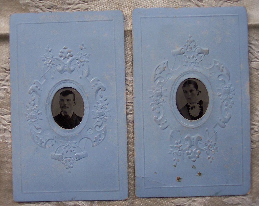 Pair of Gem Tintypes on Blue Backgrounds Pair of Gem Tintypes on Blue Backgrounds