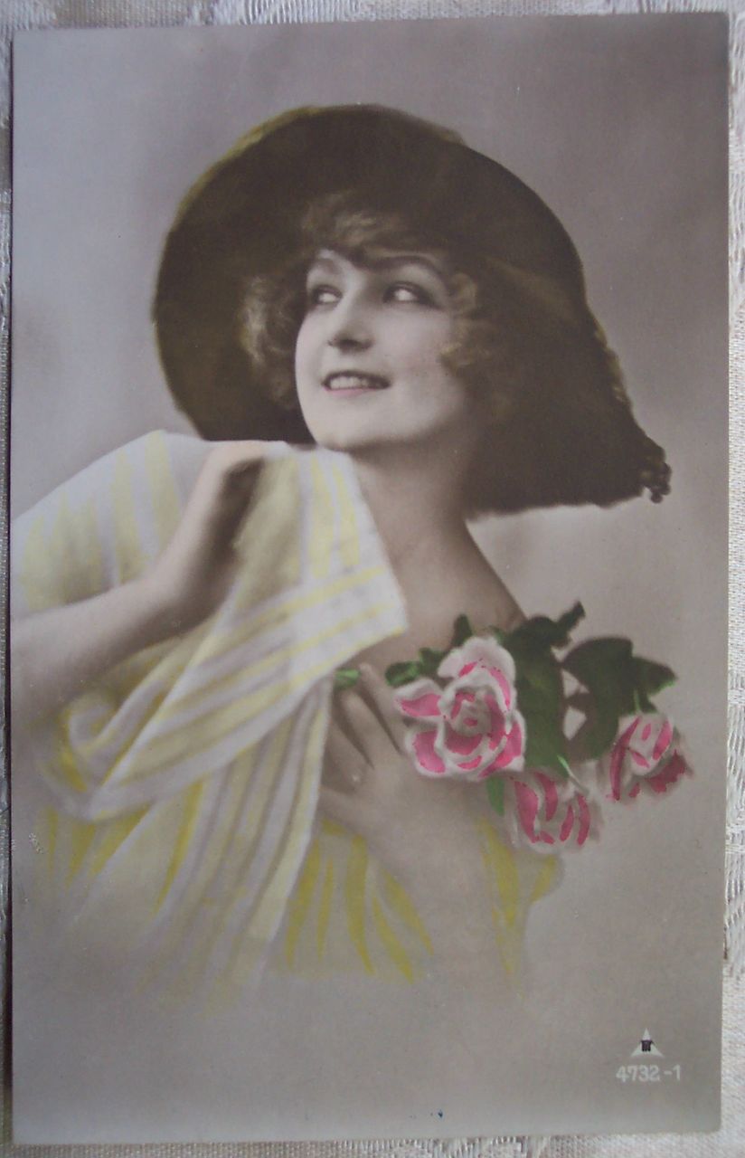 Lady with Roses Tinted Photo Postcard - Early 1900's Lady with Roses Tinted Photo Postcard - Early 1900's