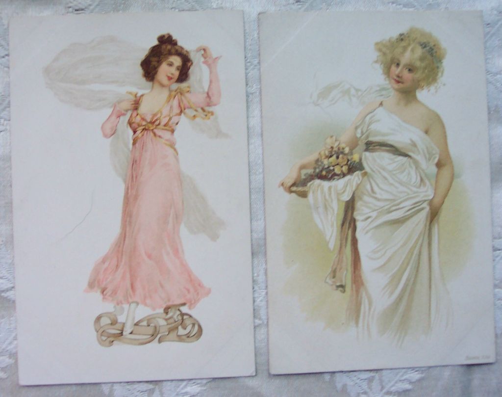 Set of Two French Ladies Postcards - Early 1900's Set of Two French Ladies Postcards - Early 1900's