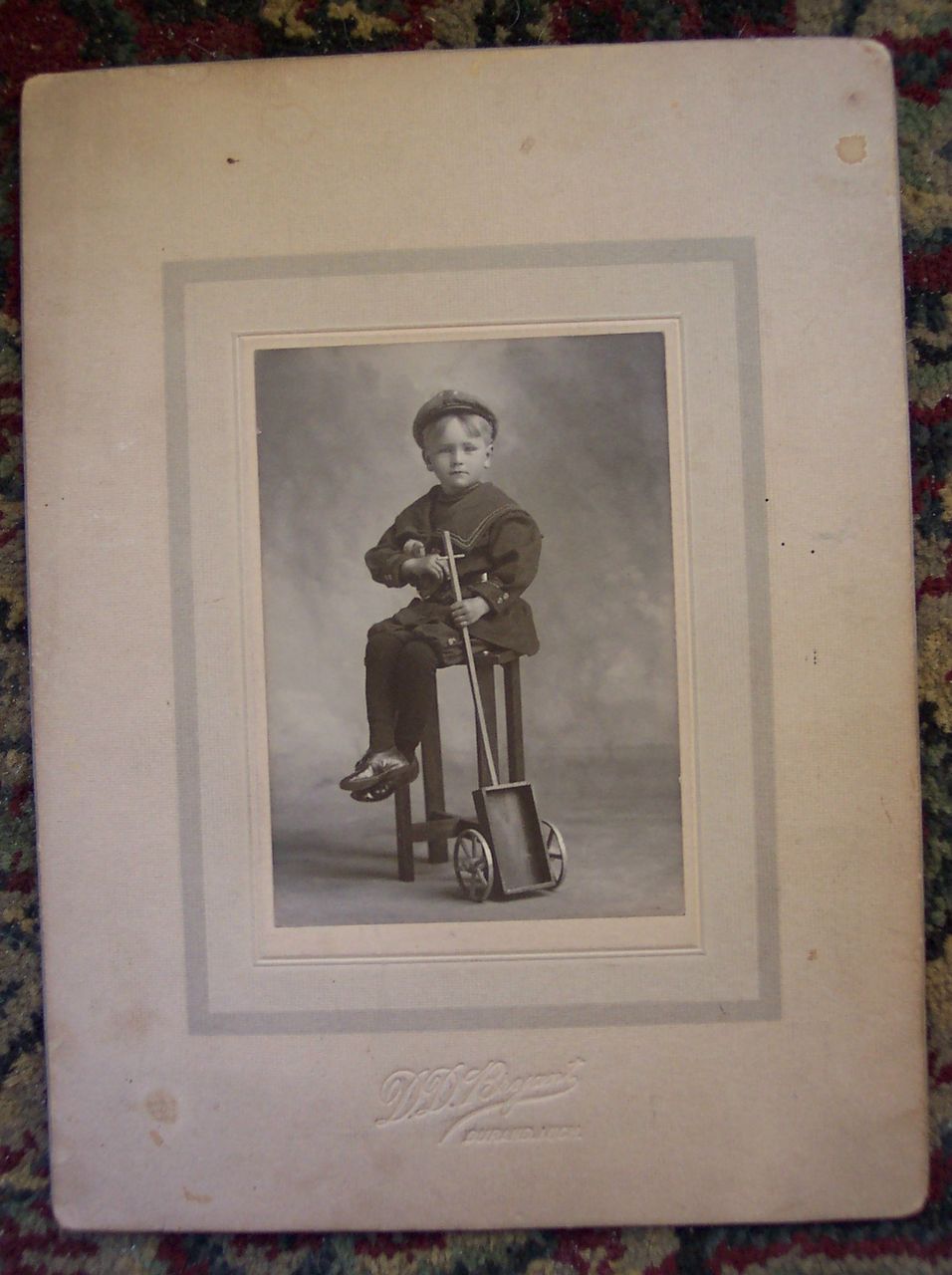 Little Boy with Toy Wagon Cabinet Card - Early 1900's Little Boy with Toy Wagon Cabinet Card - Early 1900's