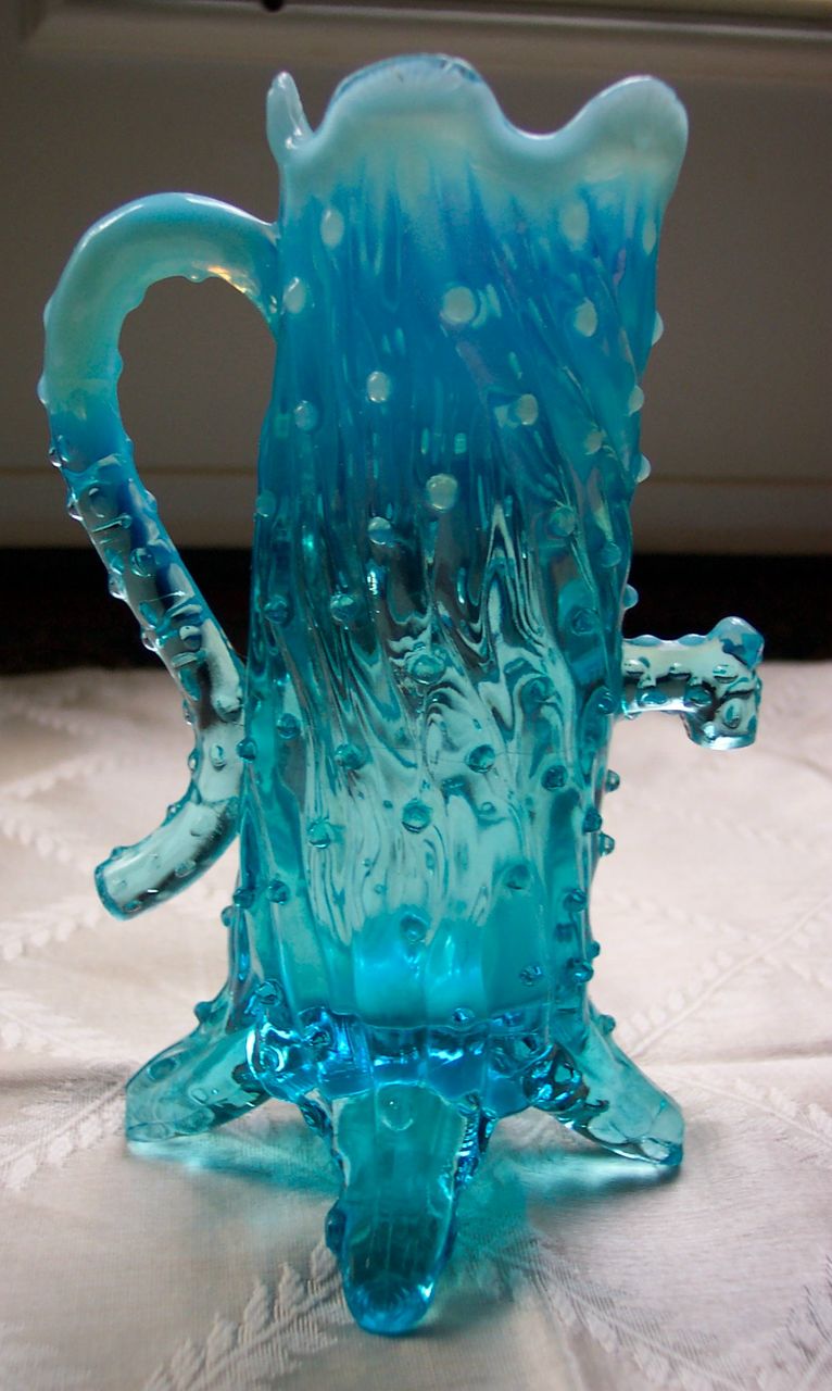 Signed Northwood Blue Opalescent Town Pump Signed Northwood Blue Opalescent Town Pump