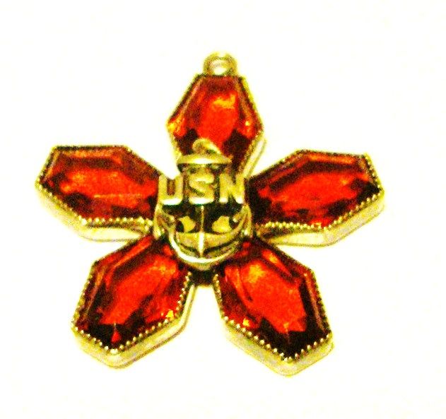 U.S. Navy Charm or Pendant with Red Faceted Glass U.S. Navy Charm or Pendant with Red Faceted Glass
