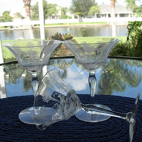 Morgantown 6 Mayfair Etch Martini Champagne Stems Morgantown 6 Mayfair Etch Martini Champagne Stems