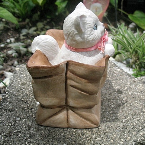 White Kitten in Brown Bag Music Box SFMB White Kitten in Brown Bag Music Box SFMB