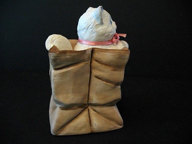 White Kitten in Brown Bag Music Box SFMB White Kitten in Brown Bag Music Box SFMB