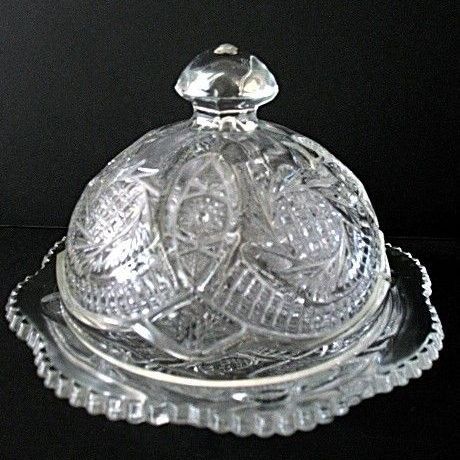 Butter Dish Aztec Sunburst Pattern McKee Glass Butter Dish Aztec Sunburst Pattern McKee Glass