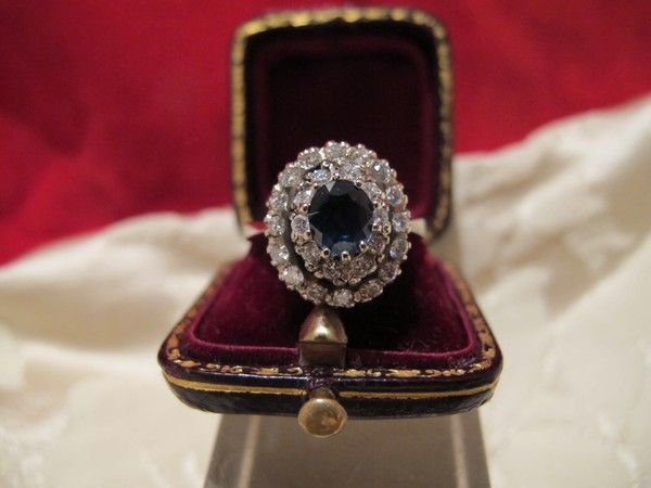 Sapphire and Diamond ring set in fourteen karat white gold Sapphire and Diamond ring set in fourteen karat white gold