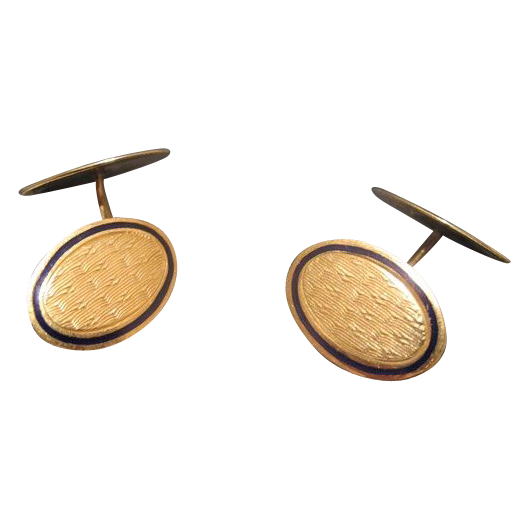 Antique Enamel and fourteen karat yellow gold cuff links, dated at 1920 Antique Enamel and fourteen karat yellow gold cuff links, dated at 1920