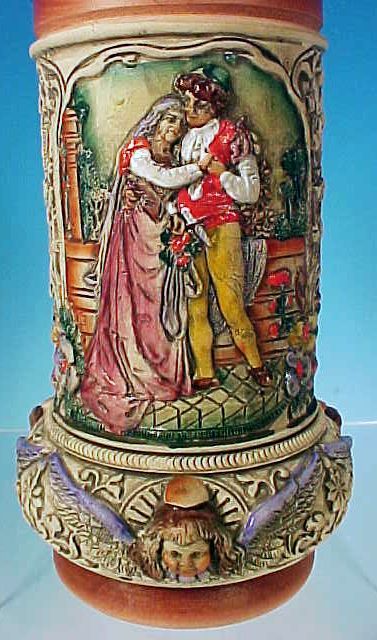 Vintage ORIGINAL THEWALT Lidded German Beer Stein "O' schöne Zeit, du Zeit der Liebe" / Loving Couple Tyrolean Vintage ORIGINAL THEWALT Lidded German Beer Stein "O' schöne Zeit, du Zeit der Liebe" / Loving Couple Tyrolean