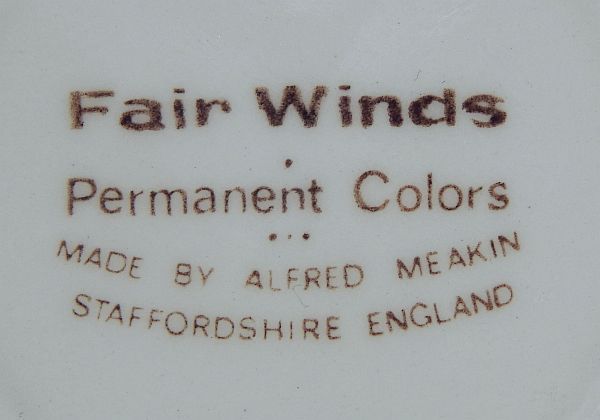 Vintage ALFRED MEAKIN Tea Cup (Teacup) & Saucer Set - FAIR WINDS Staffordshire, England Vintage ALFRED MEAKIN Tea Cup (Teacup) & Saucer Set - FAIR WINDS Staffordshire, England